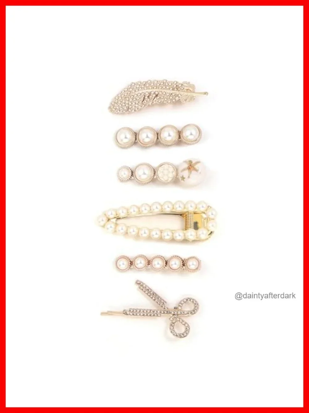 5 Piece Gold Tone Pearl Hair Clips Set with Seashell Starfish Designs